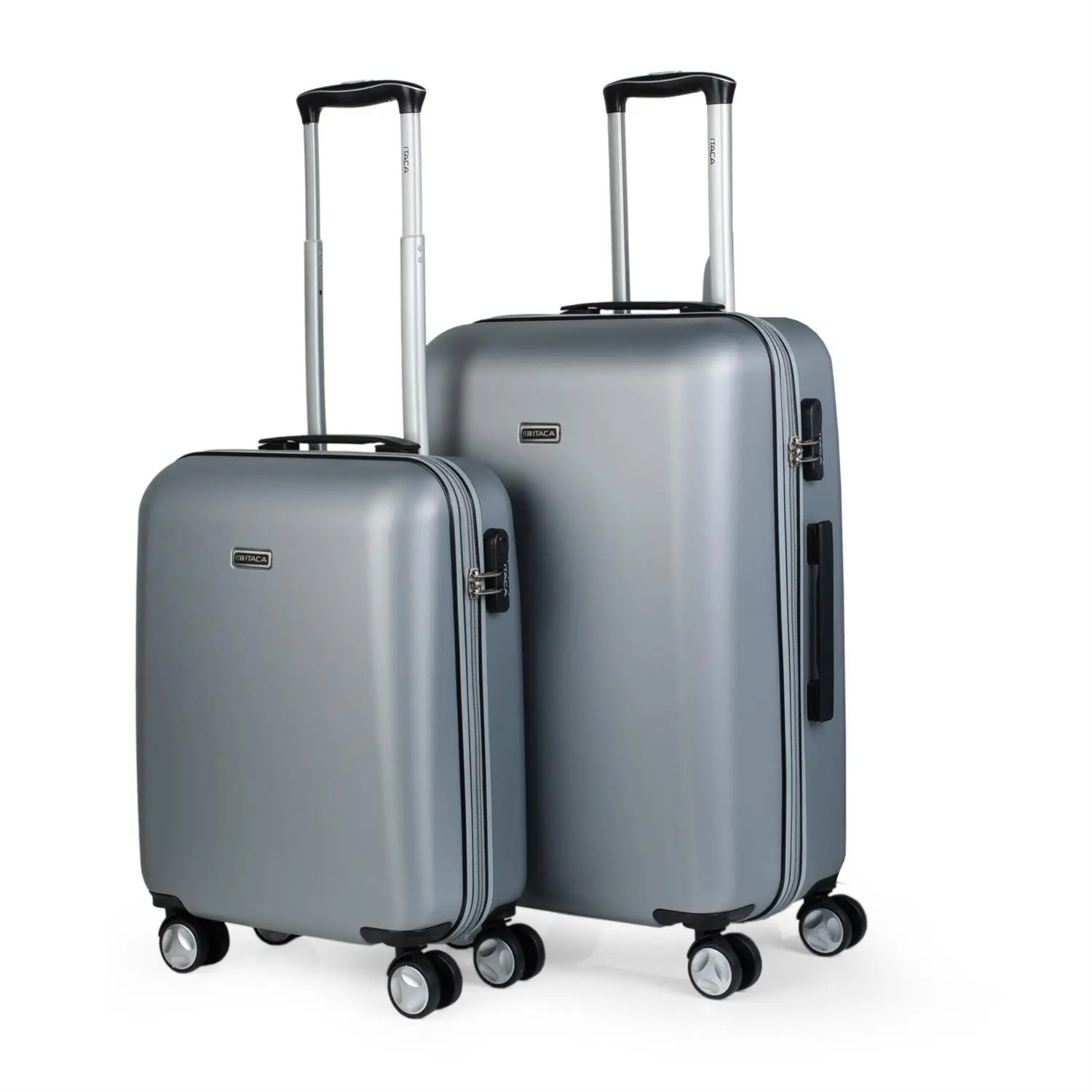 Itaca Rodano набор моделей 2 чемодана тележка путешествия 55/61 см ABS жесткая регулируемая ручка, ручки, 4X2 поворотные механизмы колес кабина - Цвет: Серебристый