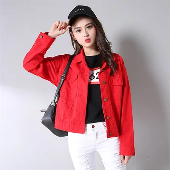

Red Denim Jacket Women Jeans Jacket 2020 Autumn Big size Harajuku Short Basic Coat Women Outerwear Korean Casual Female Overcoat