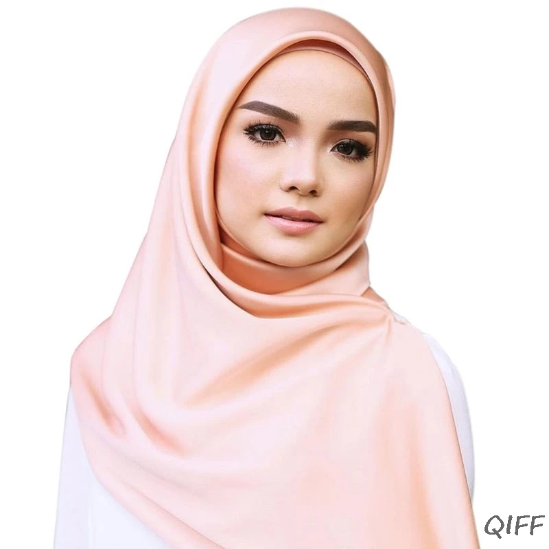 

7 Colors Muslim Hijab Women Silky Satin Plain Solid Color Square Shawl Scarf Twill Islamic Head Wrap Multi-Function Headscarf