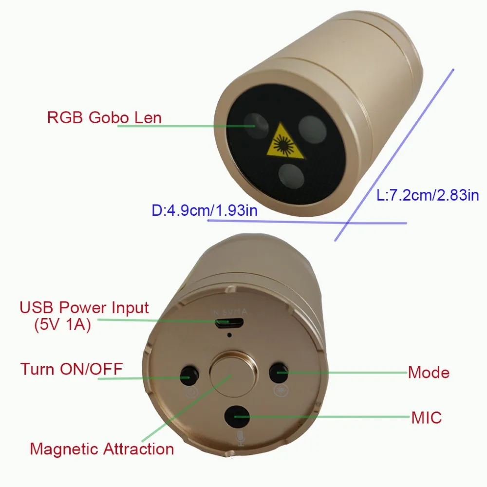  Sharelife Mini Portable RGB Gobos Laser USB Light Built-in 1200MA Battery Magnetic Attraction for H