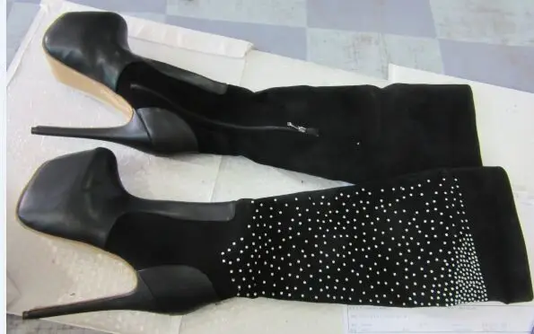 

Newest sexy crystal platform high heel women winter boots round toe patchwork stiletto heel boot wedding party shoes plus size10