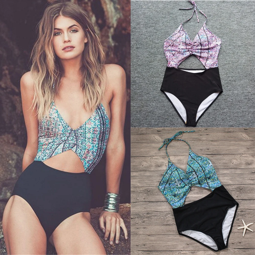 

FAVSPORTS Women High Cut Bodysuits One Piece Striped Push Up Padded Monokini Set Backless Woman Swimwear Summer Bathing Suit