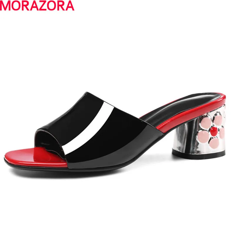MORAZORA new arrival Square heels shoes 5.5cm fashion party Flowers summer sandals cow leather women shoes big size 34-43 MORAZORA new arrival Square heels shoes 5.5cm fashion party Flowers summer sandals cow leather women shoes big size 34-43
