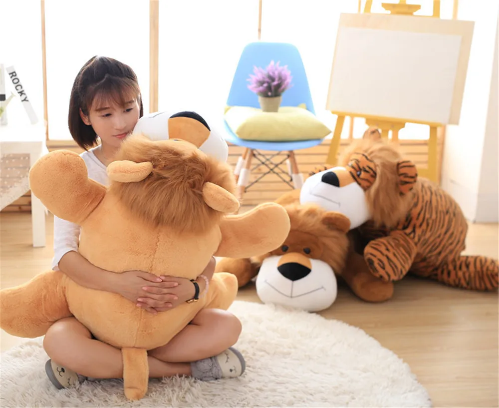 Fancytrader Pop Soft Forest Animal Plush Toy Lying Lion Elephant Tiger Horse Stuffed Doll Kids Play Toy Baby Gift3