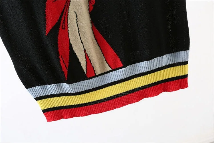 Летний женский жаккардовый Вязаный топ с надписью и круглым вырезом, полосатая футболка с короткими рукавами, высокое качество, B-101