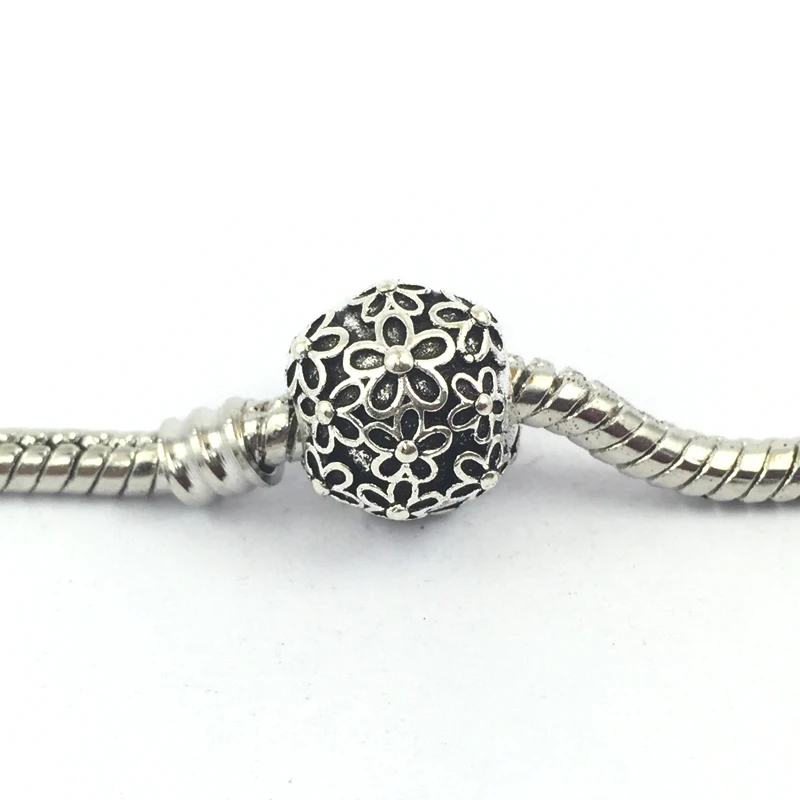 5pcs Enamel Flower Silver Charm Beads Clips Locks Stoppers for European Bracelet 