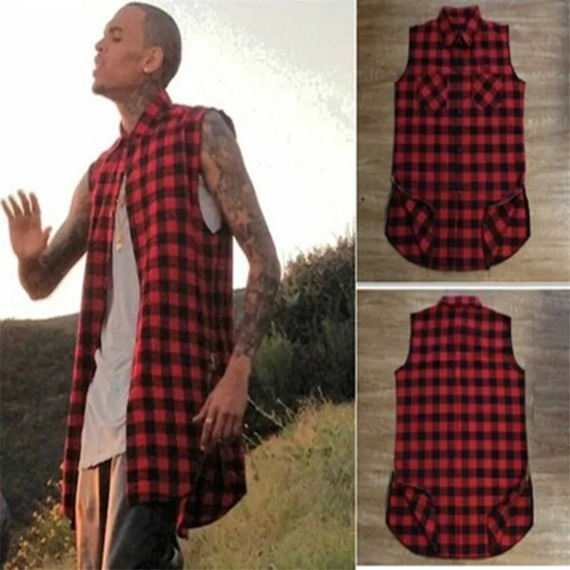 camisa de cuadros sin manga hombre