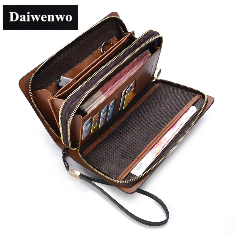 New Brands Clutch Bag Men Wallets Black Brown Luxury Large Capacity Gift for Male Double Zipper Long Wallet Handbag Purse
