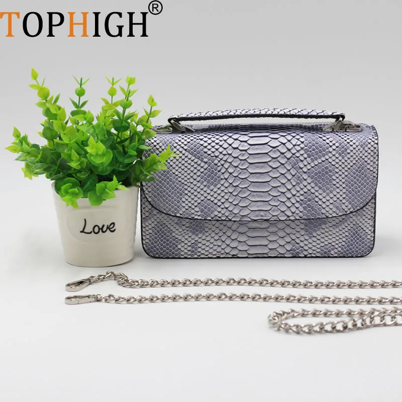 

TOPHIGH New Cowhide Leather Day Clutch One Shoulder Crossbody Bag Python Pattern Genuine Leather Clutch Chain Women's Tote Bag