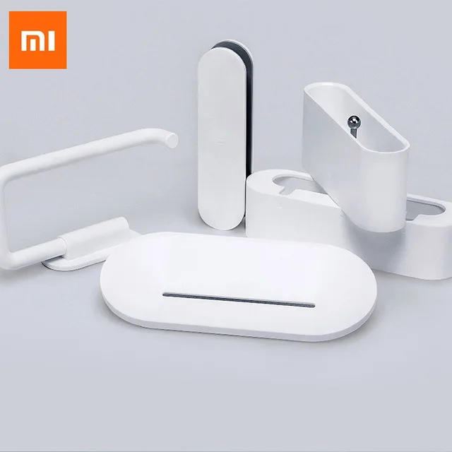 

2019 New xiaomi mijia HL bathroom 5 in1 sets for Soap Tooth Hook Storage Box and Phone Holder for Bathroom Shower Room Tool