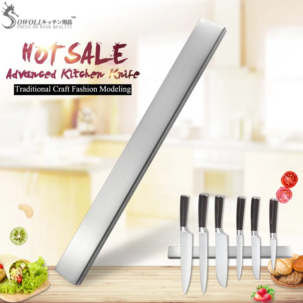 

Sowoll Knife Holder 18 inch Magnetic Wall Strip Stainless Steel Knife Block Storage Scissor Rack Bar Kitchen Utensil Accessories