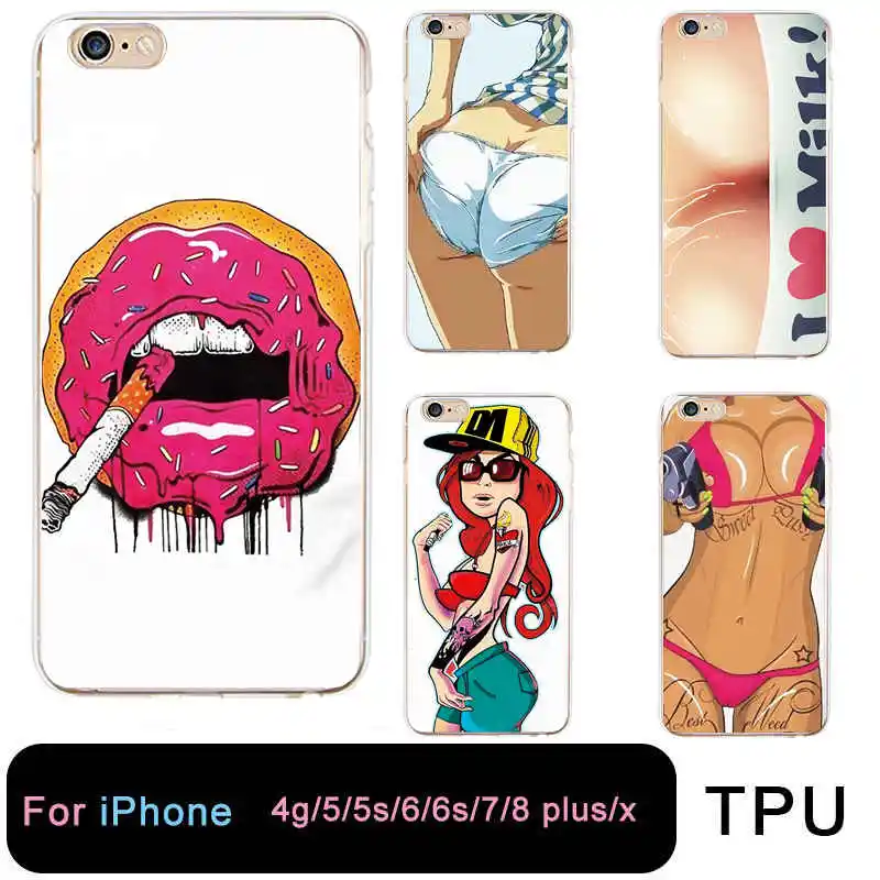 TPU Clear Phone Case For iPhone 6 6s 7 8plus x Soft Sexy Girls Red Lips Printed Silicone Cover Free shipping 4 5se |