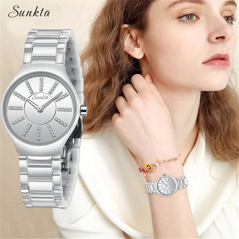 Для женщин часы Элитный бренд стиль 2019 SUNKTA модное платье браслет бриллиантовый для женщин s часы Лидирующий бренд женские наручные часы +
