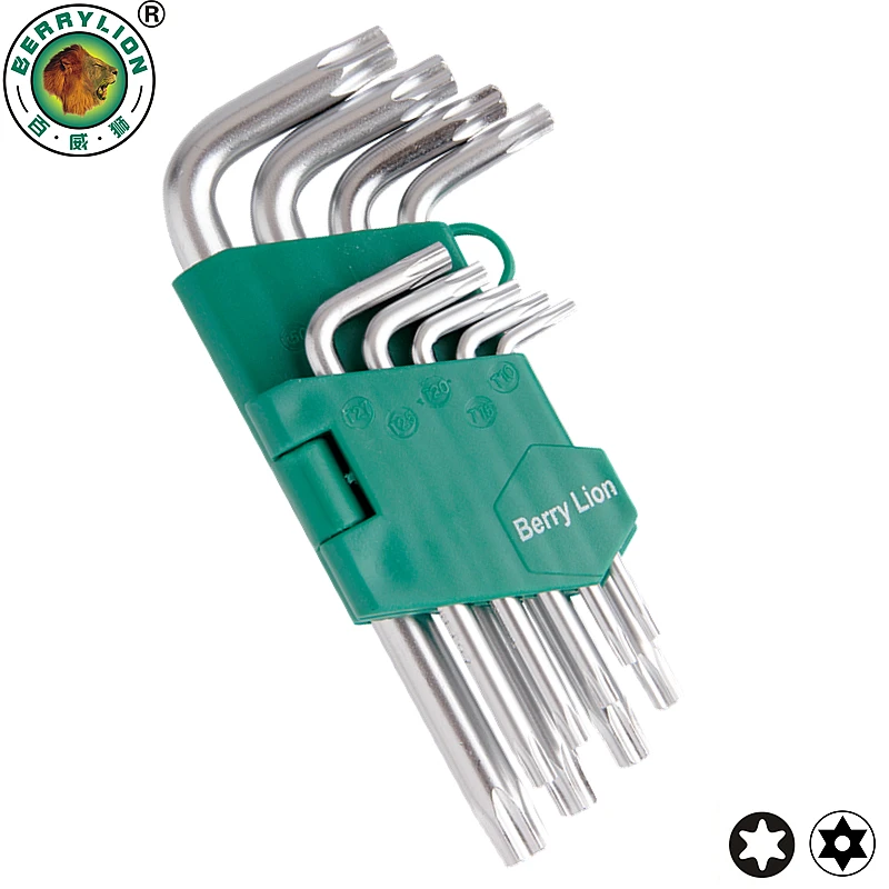 BERRYLION 9pcs Torx Hex Allen Key Wrench Set T10 T50 L Shape