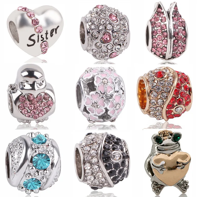 

Ranqin 2019 Original Bloom Animal Bead Crystal Enamel Charm Pendant Fit Women Pandora Bracelet Bangles DIY Charms