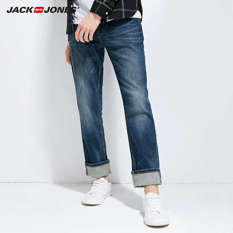 JackJones 2019 Winter New Men's Elastic Cotton Stretch Jeans Pants Loose Fit Denim Trousers Men's Brand Fashion |218132571