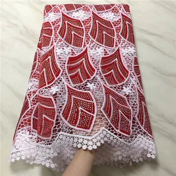 

African lace fabric High Quality Water Soluble Lace Fabric with velvet and stone for Wedding dress 5yard