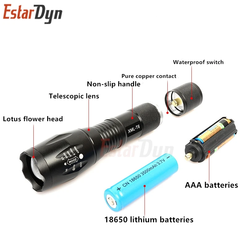 Светодиодный фонарик с подзарядкой XML T6 linterna фонарь 4000 люмен 18650 батарея для наружного кемпинга Мощный светодиодный XML-T6 фонарик
