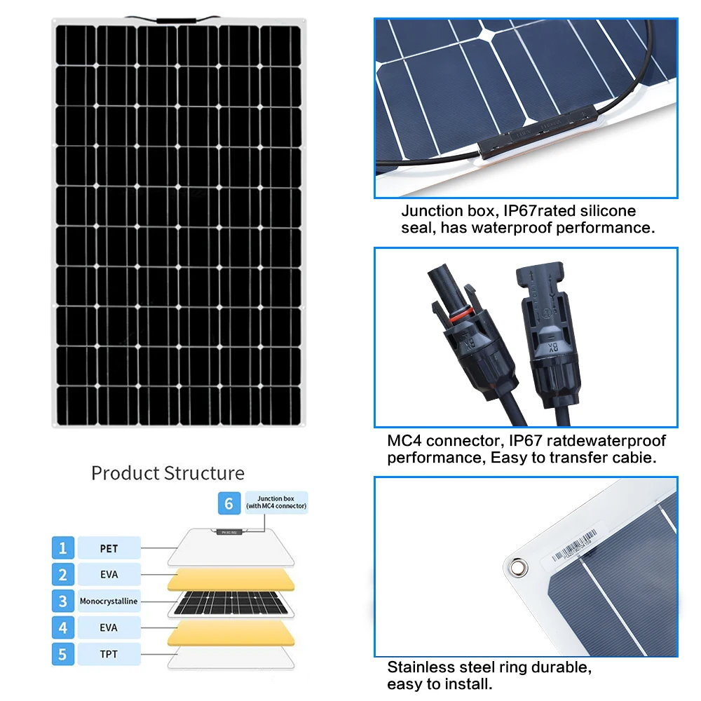 Boguang 180 Вт гибкие солнечные панели солнечных батарей Модуль Солнечное зарядное устройство mc4 разъем для молнечной батареи 12 В аккумулятора автомобиля RV
