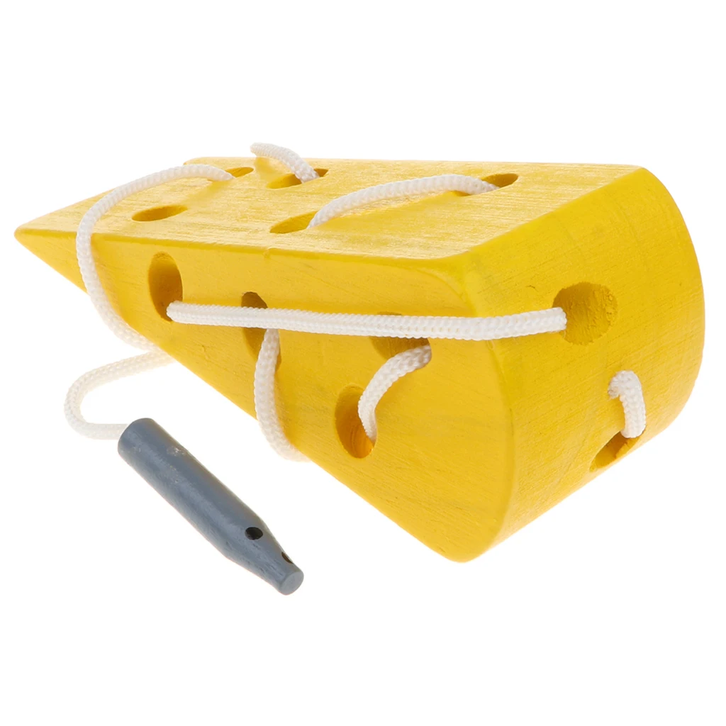 Wooden Lacing Cheese Toy String Wood Block Threading Puzzles Travel Game