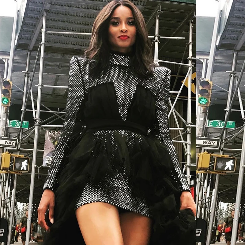 

2018 New Fashion Black Party Sequin With Mesh Elegant Women Dress Outfit Casual Classic Clothing Homecoming Vestidos Wholesale