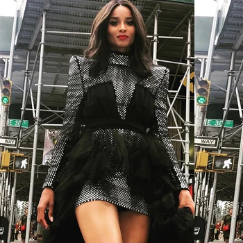 

2018 New Fashion Black Party Sequin With Mesh Elegant Women Dress Outfit Casual Classic Clothing Homecoming Vestidos Wholesale