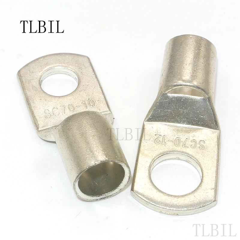 

SC70 100Pcs 70mm2 2/0AWG 3/8" 1/2" Listed Heavy Duty Lugs Battery Cable Bare Copper Eyelets Tubular Ring Terminal Connectors