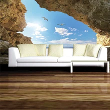 Пользовательские 3D печать DIY ткань и текстильные обои для стен матовый шелк для гостиной пещера океан небо облако птица фон хороший