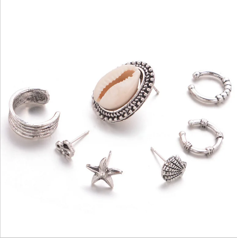 

2019 New Arrival Direct Selling Earing Brinco Aros Wih Explosion Bohemian Shell Sea Boat Anchor Earrings Set Seven Sets Of