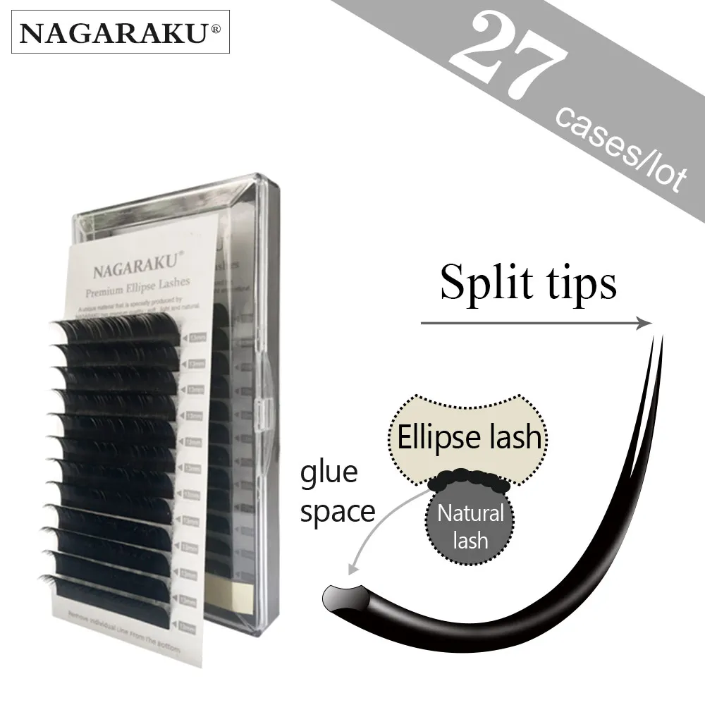 

NAGARAKU Flat Ellipse Eyelashes Maquiagem 27 Cases lot Split Tips Ellipse Lashes Super Soft Natural False Ellipse Mink Eyelashes
