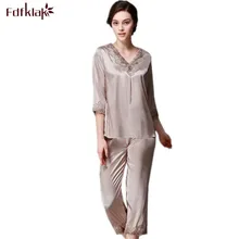 Модные женские туфли пижамы Лето с v-образным вырезом сексуальные пижамы для Для женщин искусственная Шелковая пижама комплект атласная пижама Домашняя одежда для сна Q192