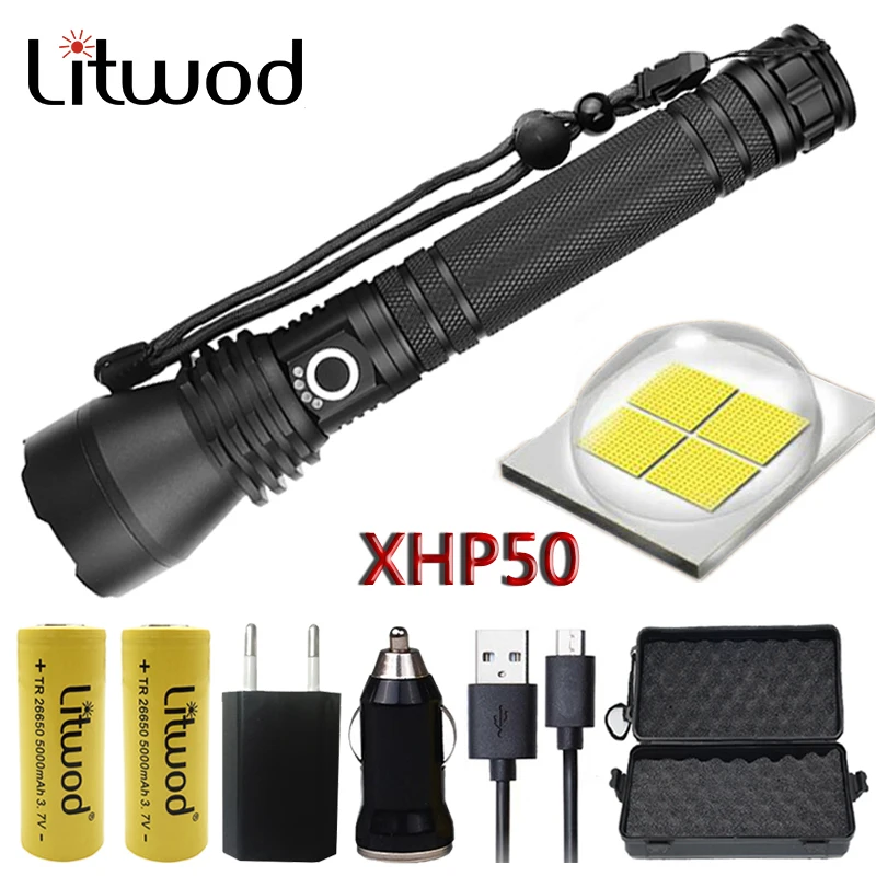 

Z20 Litwod 1285 high powerful Tactical defense LED flashlight torch CREE XHP50 chip power by 18650 or 26650 Battery Lantern