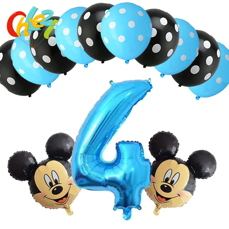 13 шт. для маленьких мальчиков От 4 до 9 лет, синий номер надувные шары Mickey Мышь вечерние Декор день рождения поставки в горошек латексные воздушные шары для душа