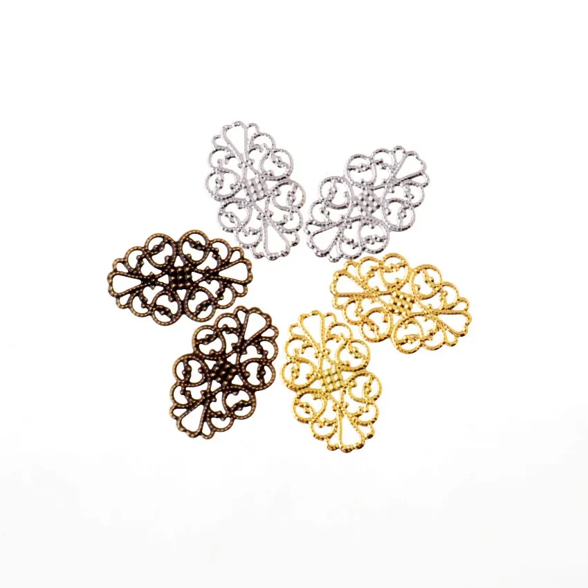 

Free shipping 50Pcs Filigree Flower Wraps Connectors Metal Crafts Decoration DIY Findings Connectors 32x20mm
