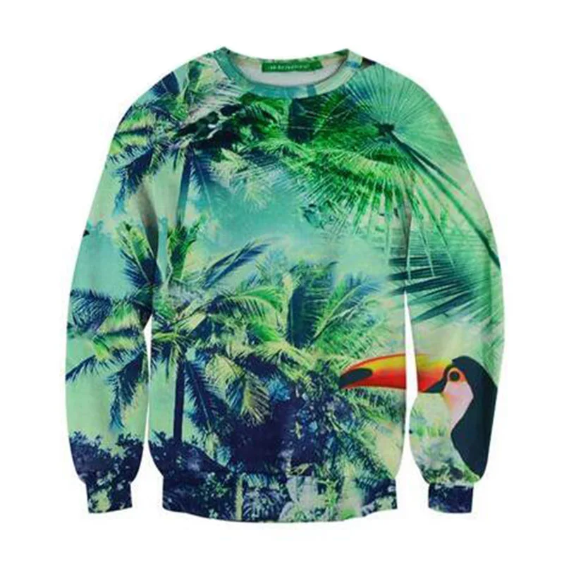 2018 3D Men's Long Sleeve Sweatshirt Plant Leaf Pattern Khalifa Spring Vintage Neutral Top Europe and the United States Hot | Мужская