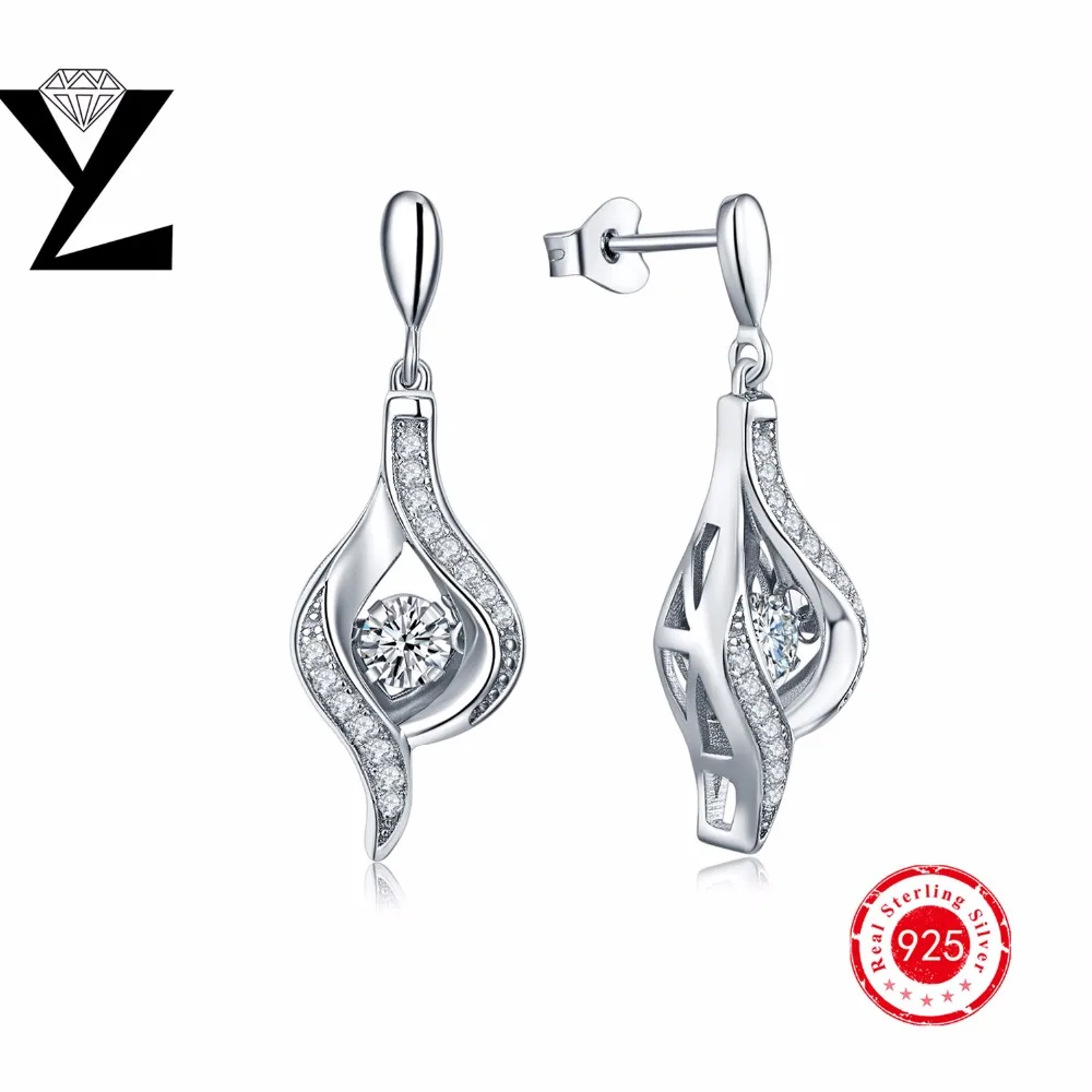 Trendy Real Silver 925 Gold Plated Earrings for Women with Dancing CZ Diamond Hanging Earrings Fashion