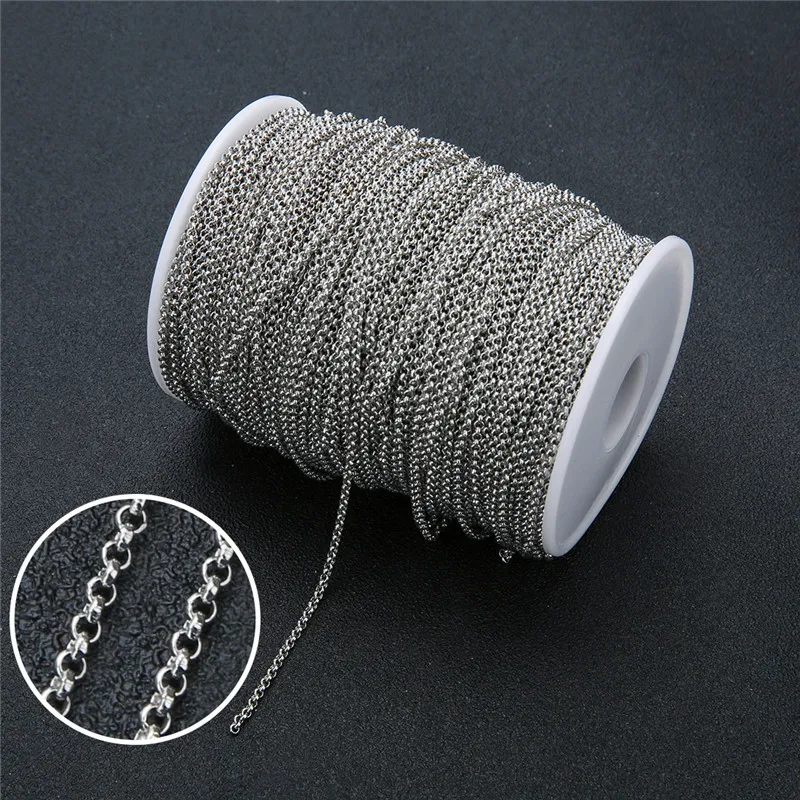 5m/lot Stainless Steel Rolo Link Necklace Chain Bulk 2mm 2.5mm Metal Chains Bracelet Necklace For Jewelry Making Accessories