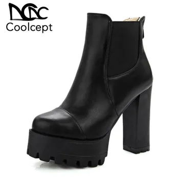 

Coolcept Office Lady High Heel Shoes Women Platform Zipper Thick Heel Ankle Boots Warm Winter Shoes Women Footwear Size 32-43