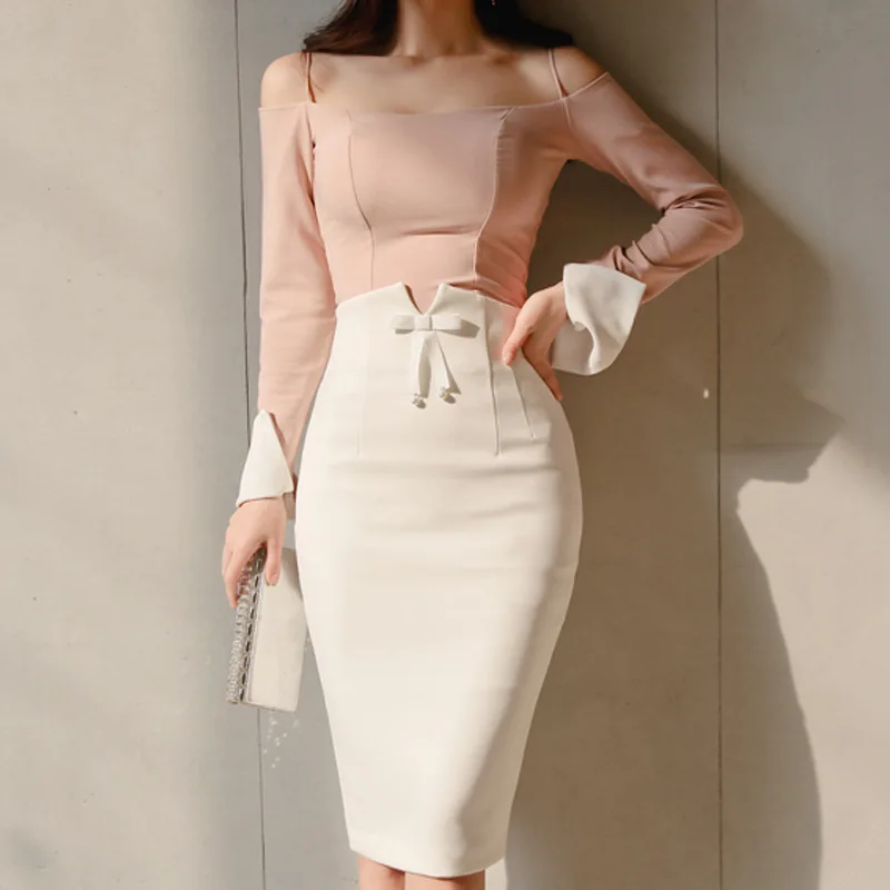 Сексуальная высокая талия с бантом юбки с завязками женские офисные белые юбки модные вечерние юбки-карандаш Vestidos WS8851U