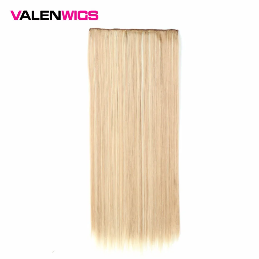 

Valenwigs Synthetic Full Head Long Straight Clip in One Piece Pure Color False Hair Heat Resistant 5clips/piece 22'' For Women