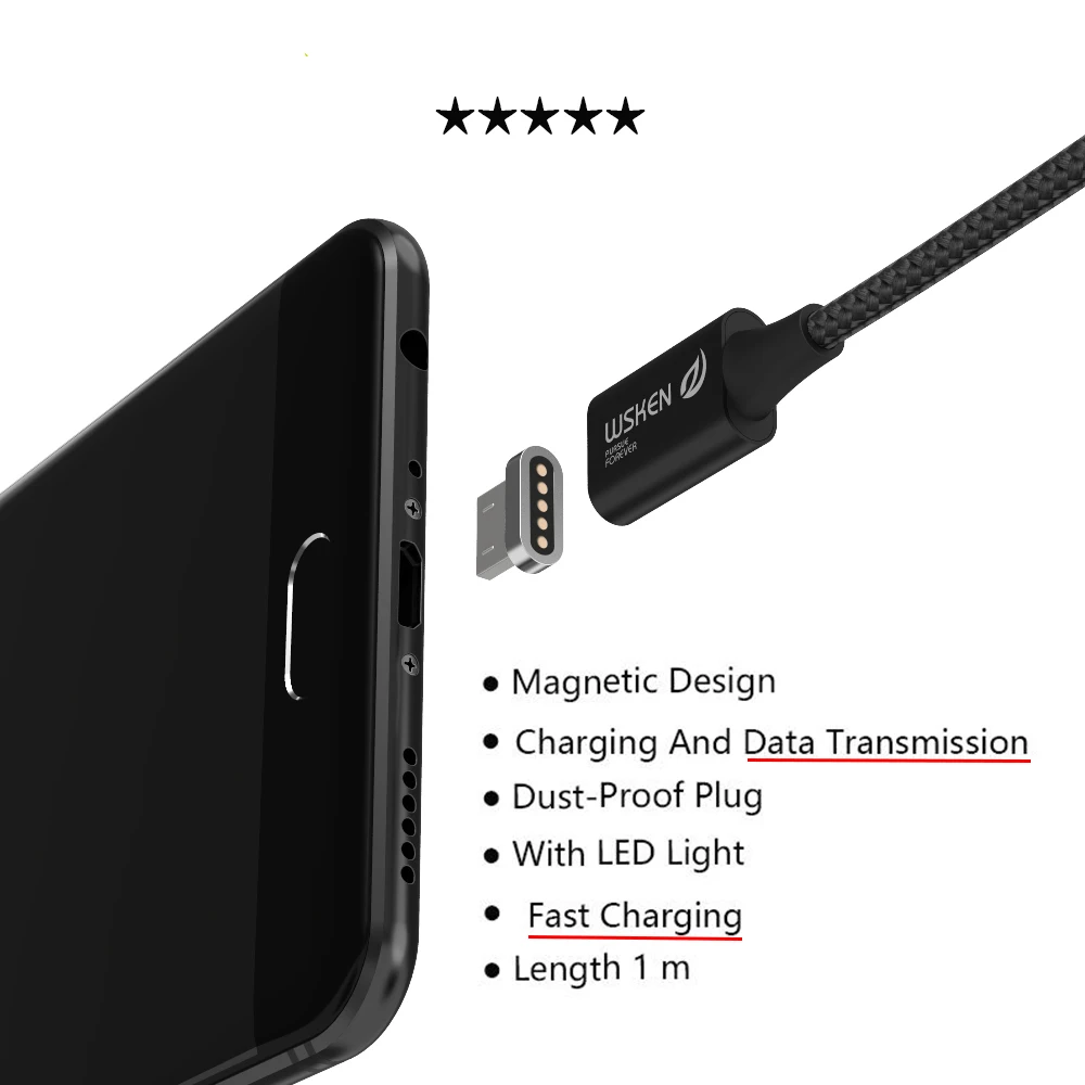 Кабель Micro USB WSKEN Lite1 магнитный кабель для быстрой зарядки Магнитный зарядный iPhone