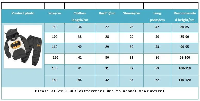 Комплект одежды для маленьких мальчиков комплект зимней одежды для девочек костюмы для детей детские толстовки с капюшоном и принтом Бэтмена+ брюки детский спортивный костюм