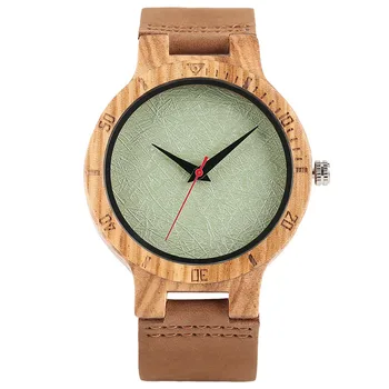 

New Arrival Luxury Mens Watches Hand-made Wooden Case Unique Green Design Dial Genuine Leather Watchband Simple Clock Watch Gift
