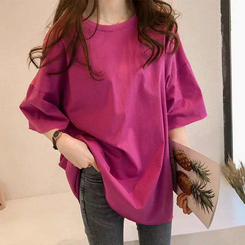 

Women's Short Sleeve T-shirt Top O-Neck Oversized White Female T-shirts Tee Tops Summer 2019 Loose Solid Tees Ladies Clothes