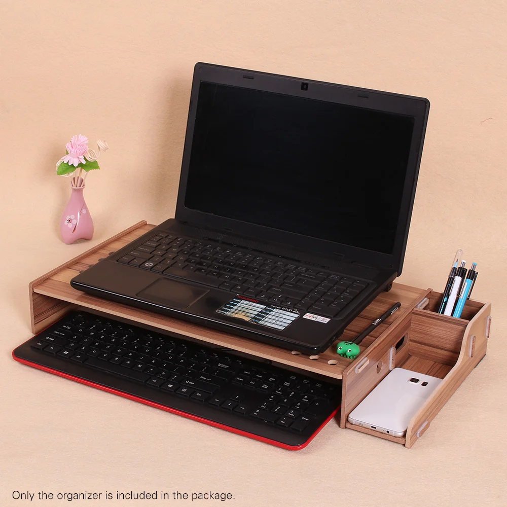 

Wood Computer Monitor Stand Riser Laptop Shelf Desk Organizer holder with Keyboard Storage Adjustable Height for Office School
