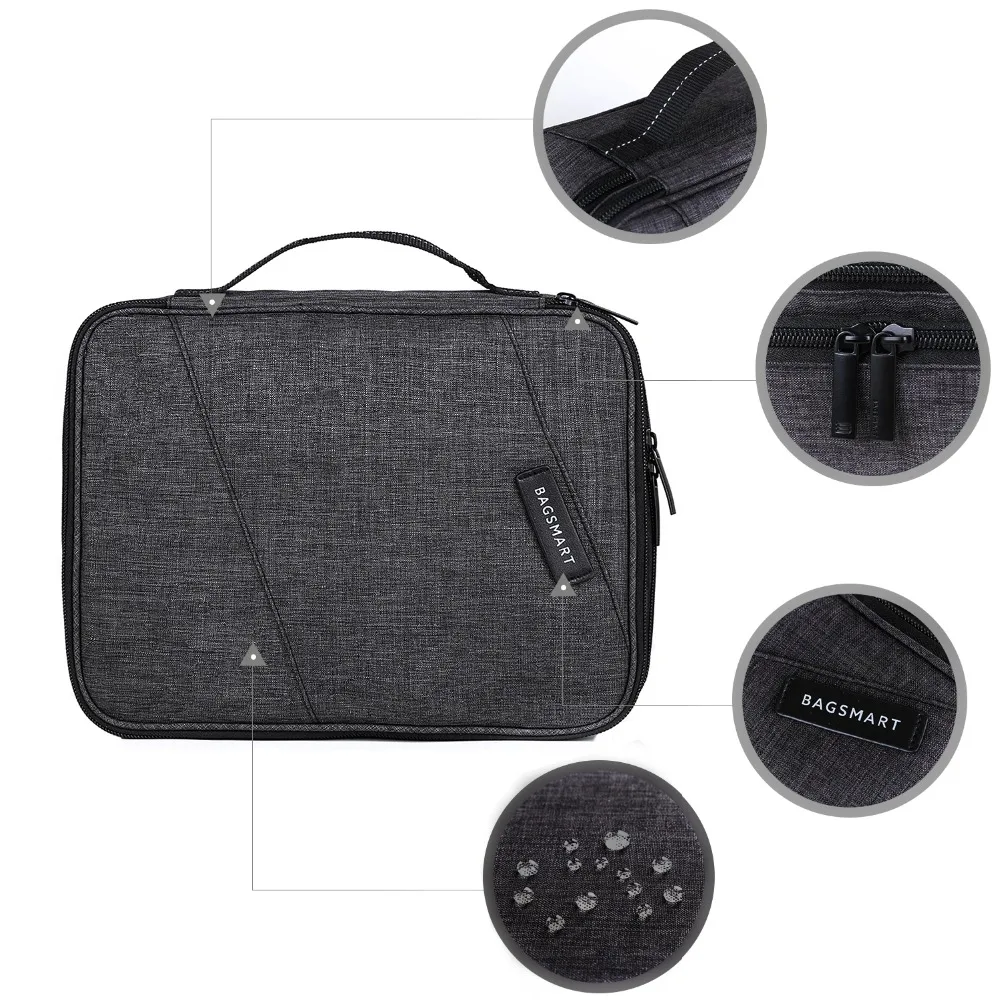 BAGSMART New Travel Accessories Double Layer Travel Universal Cable Organizer Cases Electronics Accessories Bag for iPad Pro Air