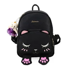 Funny Cartoon Cat Backpack Preppy Embroidery School Bag High Quality PU Leather Fashion Women Shoulder Bag Travel Bag Sac A Dos