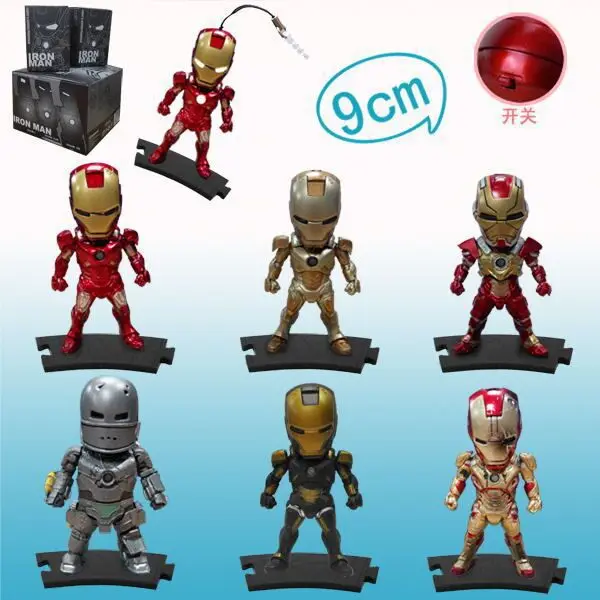 

6PCS/SET Movie Iron Man Light & Action Function Iron Man Mark I Mark XX Mark VII PVC Action Figure Model Collectible Toys