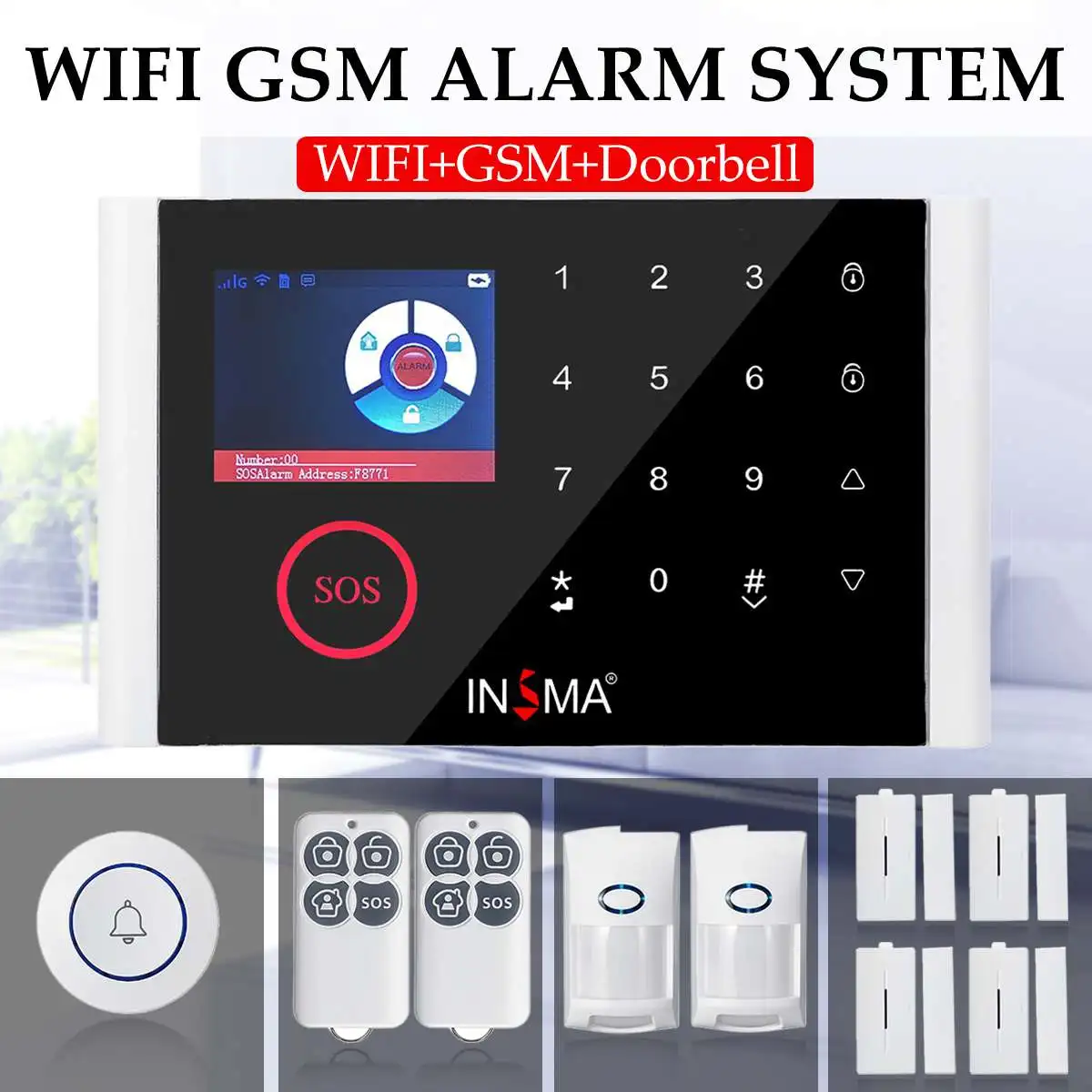 

Wireless WIFI GSM GPRS Home Burglar Security LCD Touch Keyboard Alarm System Sensor kit APP Control CN EN RU ES PT DE KR SA FR