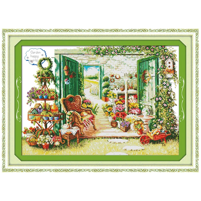 

Flower Shop Patterns Counted Cross Stitch 11CT 14CT Cross Stitch Set Wholesale Scenery Cross-stitch Kit Embroidery Needlework